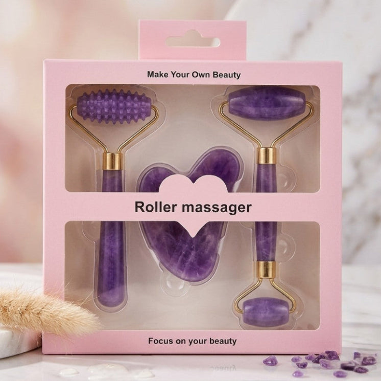 Facial Massage Roller & Gua Sha Set - Self-Care Beauty Tools