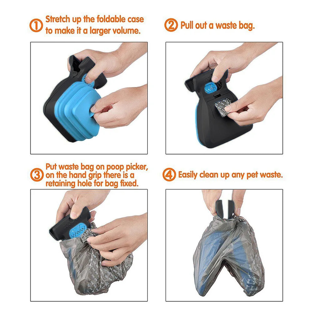 Foldable Dog Poop Scooper with Waste Bags - Portable Pick-Up Tool