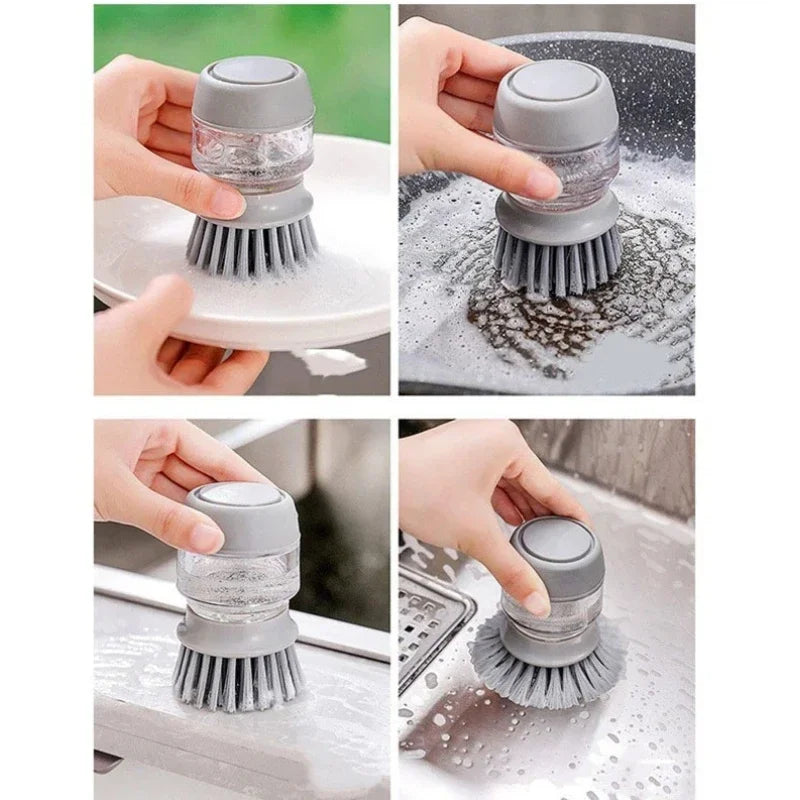Soap Dispensing Dish Brush - Press-Type Kitchen Pot Scrubber