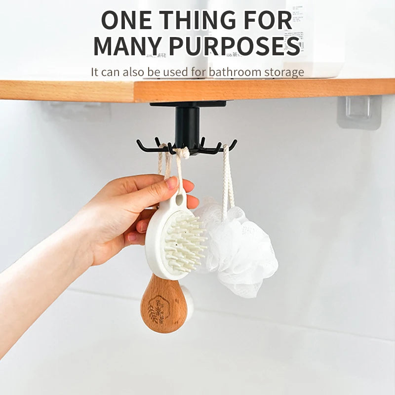 360° Rotating Kitchen Utensil Hooks - No-Drill Adhesive Rack