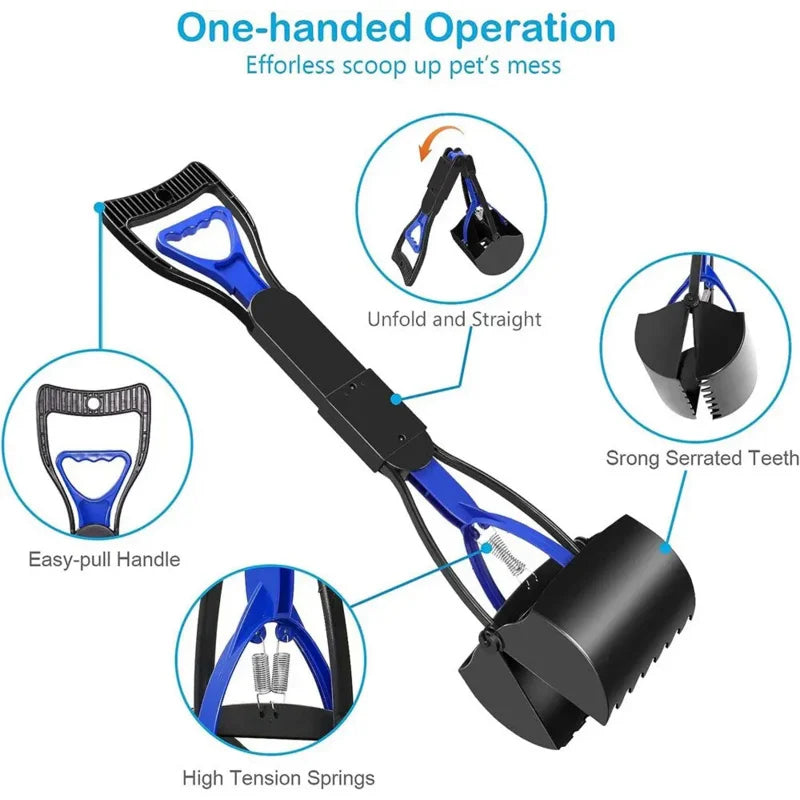 Foldable Long Handle Dog Poop Scooper - Jaw Pick-Up Tool
