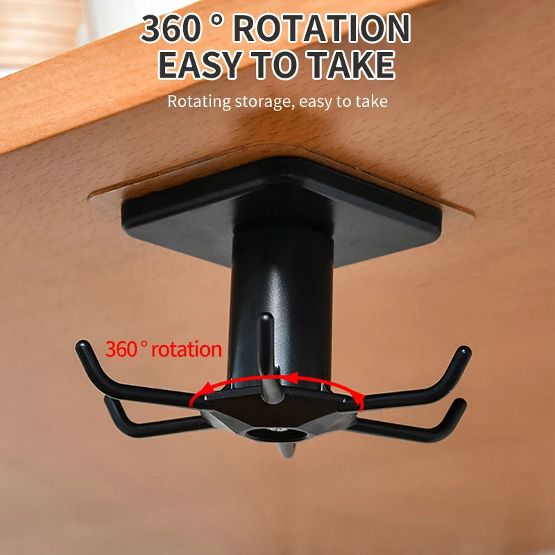 360° Rotating Kitchen Utensil Hooks - No-Drill Adhesive Rack