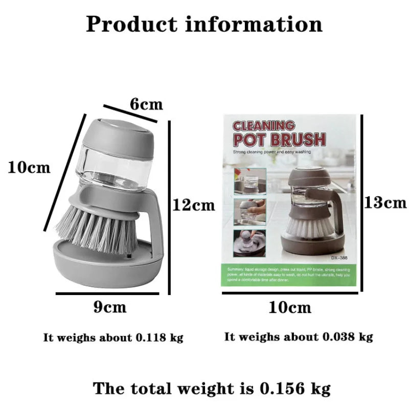 Soap Dispensing Dish Brush - Press-Type Kitchen Pot Scrubber