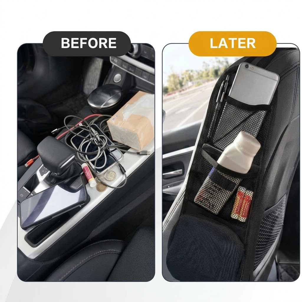 Car Seat Side Storage Organiser with Water Bottle Holder